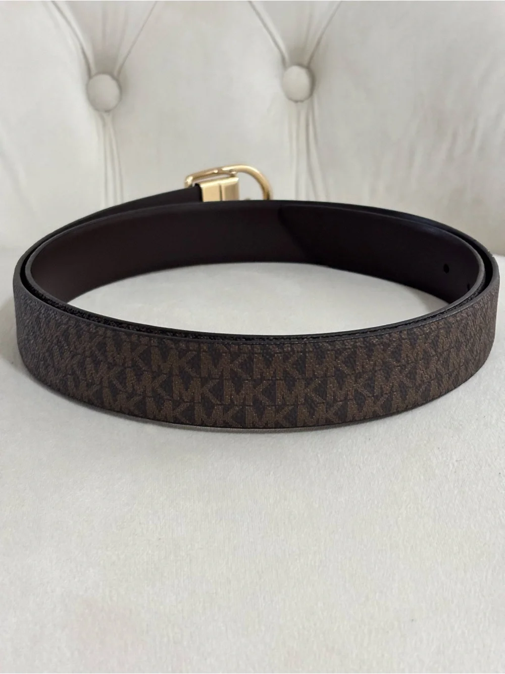 Michael Kors Monogram Reversible Belt, Brown, Size XL
